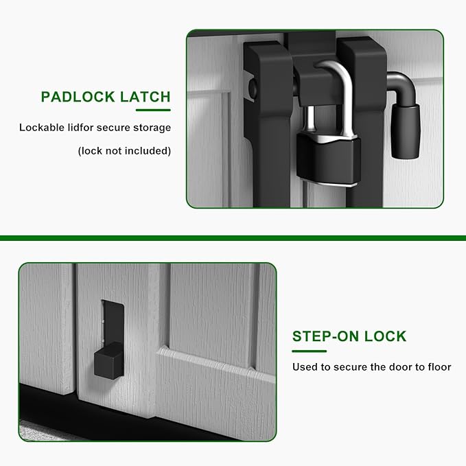 Outdoor Storage Shed Resin Tool Shed, 36 Cu Ft Waterproof Outdoor Horizontal Storage, Weather-Resistant Utility Shed with Air Vent for Trash and Lockable Doors, Garden Tools