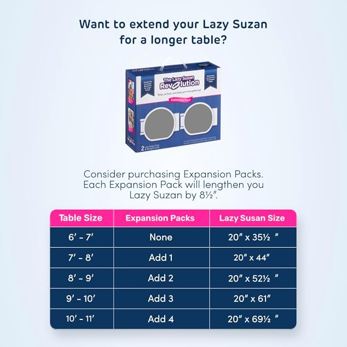 Full Set - Light Gray - The First Patented Lazy Susan Turntable Expandable for Rectangular & Oblong Tables - Kitchen & Dining Tables - Great Gift! Parties & Gatherings.