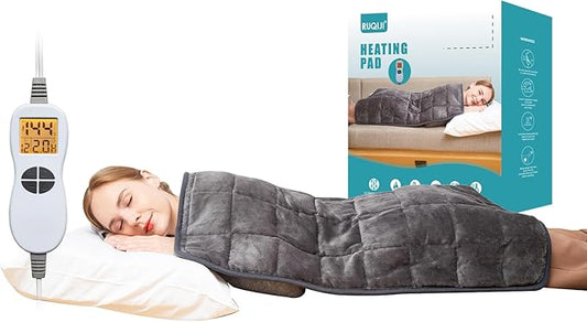 Ruqiji 17''x33'' Weighted Heating Pad, 5.2lbs with 12 Temperature Settings& Countdown Display, Pain Relief for Back/Neck/Shoulders/Abdomen/Legs, Birthday Gifts for Mom Dad Women Men (Dark Gray)
