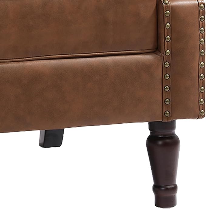 UIXE PU Leather High Back Accent Chairs Set of 2, Upholstered Armchair for Living Room, Retro Wingback Arm Chair Nailhead Trim Single Sofa Bedroom Reading Seat - Brown