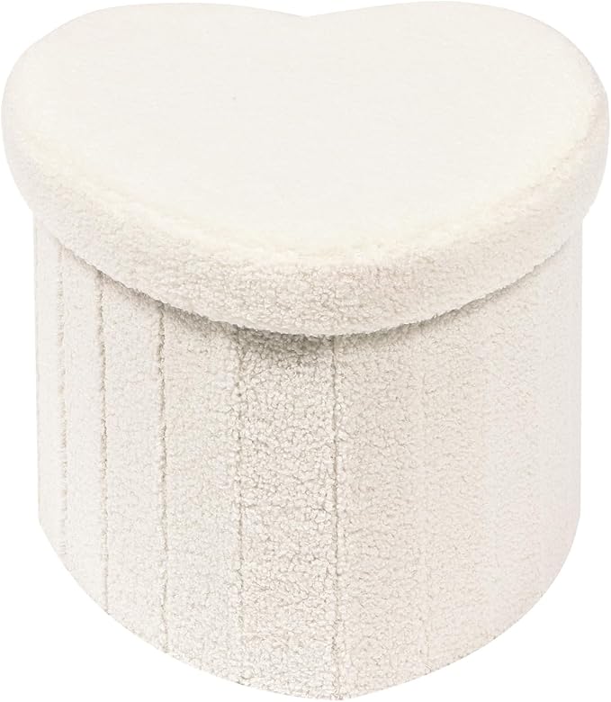 B FSOBEIIALEO Storage Ottoman Cube, Heart Shaped Ottomans with Storage Foot Stool Footrest for Lving Room, Boucle Ottoman Seat for Dorm Room,Faux Teddy Fur, Cream White 15"x15"x15"
