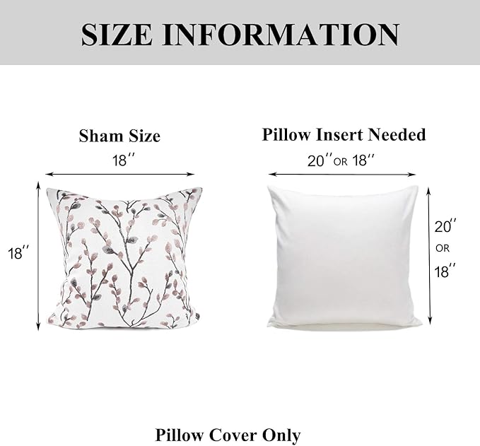 YOUR SMILE Classical Embroidery Jacquard Pink Leaf Pattern Square Decorative Throw Pillow Case Cushion Cover 18x18 inch