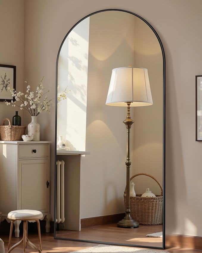 68"x26" Full Length Mirror, Arched Full Body Mirror, Standing Hanging or Leaning Floor Mirror for Bedroom and Living Room, Black