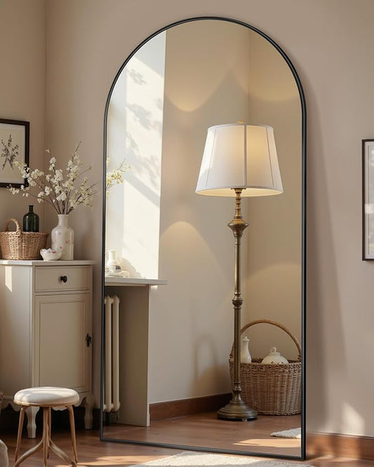 68"x26" Full Length Mirror, Arched Full Body Mirror, Standing Hanging or Leaning Floor Mirror for Bedroom and Living Room, Black