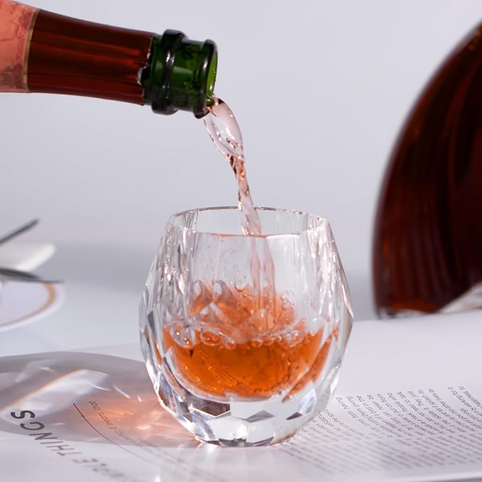 KAMMAK Crystal Whiskey Glasses Set of 2, Handcrafted Old Fashioned Glasses Stemless, 3.71oz Hand Blown White Cocktail Glasses, Engagement Gifts for Couples, Women, Men