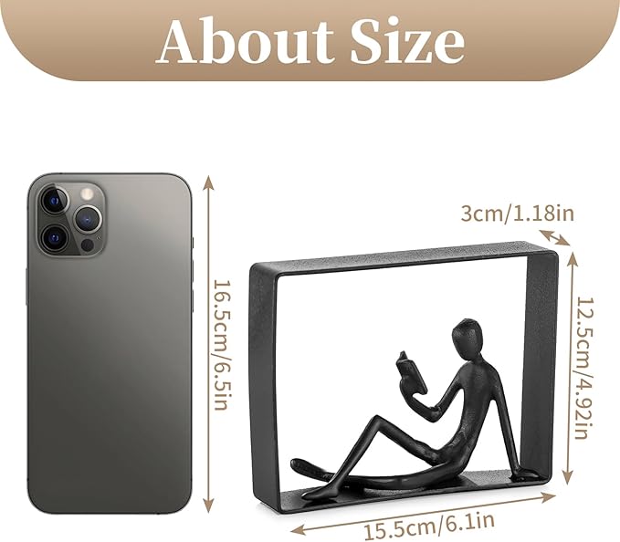 Sziqiqi Book Ends for Shelves Decorative: Cast Iron Bookends for Books Cute Statue Book Ends on Bookshelf Human Sculpture Decoration - Geometric Bookend Unique Gift for Shelves Room Office Decorative