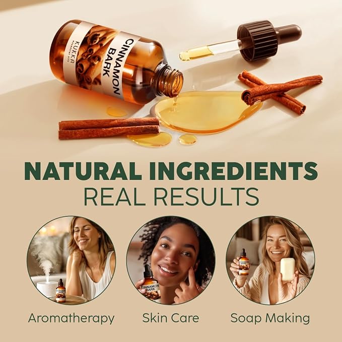 Kukka Cinnamon Essential Oil for Skin & Diffuser - 4 Fl Oz - 100% Pure Natural Cinnamon Oil, Aromatherapy and Candles & Soap Making Scent DIY