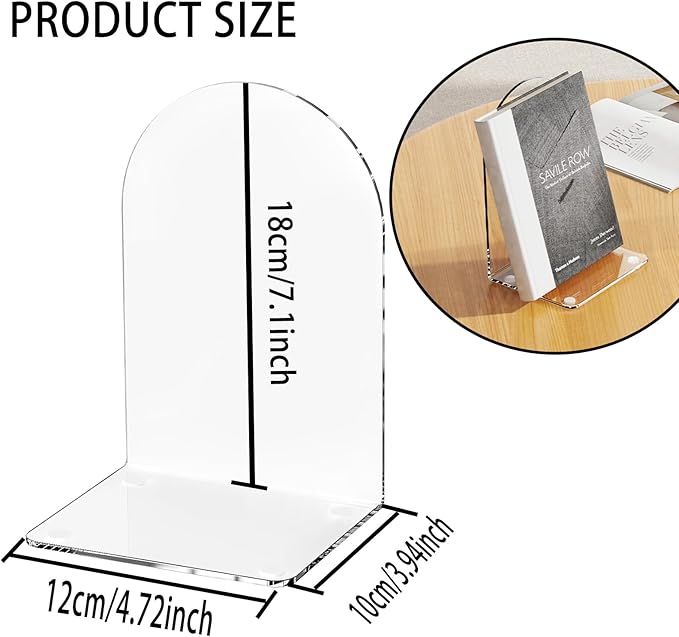 Lulonpon 4 Pieces Book Ends, Bookends, Books End for Shelves, Books End for Heavy Books, Clear Bookends, Acrylic Book Ends for School, Library,Desktop Organizer and Book Shelves