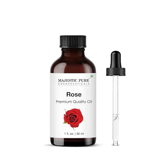 Majestic Pure Rose Essential Oil with Glass Dropper - 1 Fl Oz - 100% Pure and Natural Rose Oil - Premium Grade Essential Oils for Diffuser, Aromatherapy, Soap and Candle Making