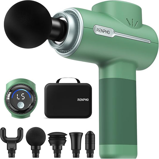 RENPHO Massage Gun Deep Tissue, Portable Percussion Massager for Back and Neck, Gifts for Men and Women, Handheld Device with Carry Case, Active Green