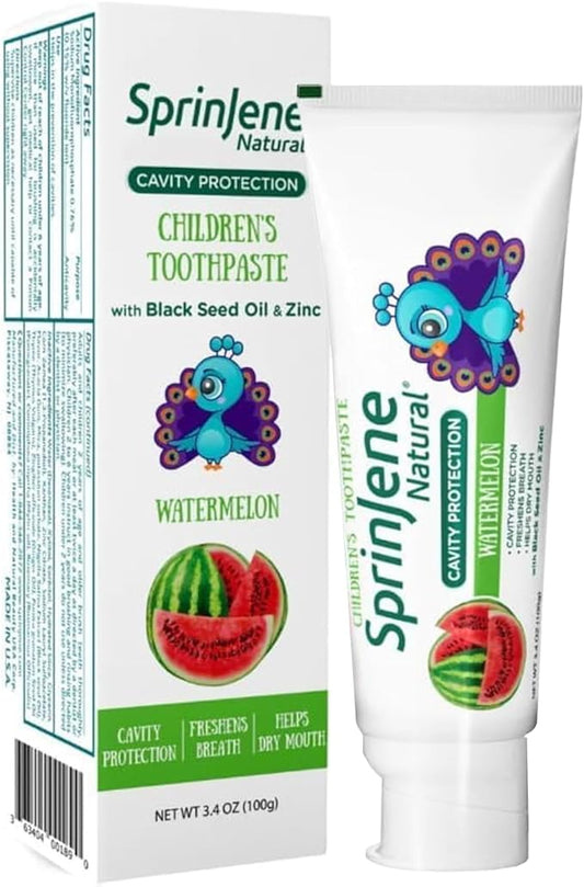 SprinJene Natural Kids Toothpaste, Watermelon | Natural Children’s Toothpaste for Cavity Protection | Fluoride Toothpaste for Toddlers | 1 Pack