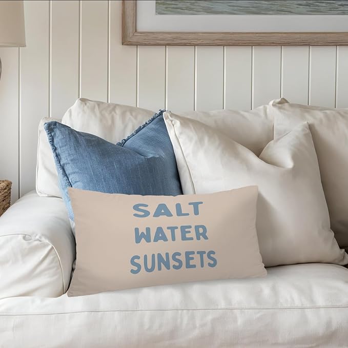 Coastal Beach Room Decor 12x20 Pillow Cover, Salt Water Sunsets Coastal Beachy Decorative Lumbar Pillow Covers for Girls Boys Bedroom College Dorm Sofa Couch