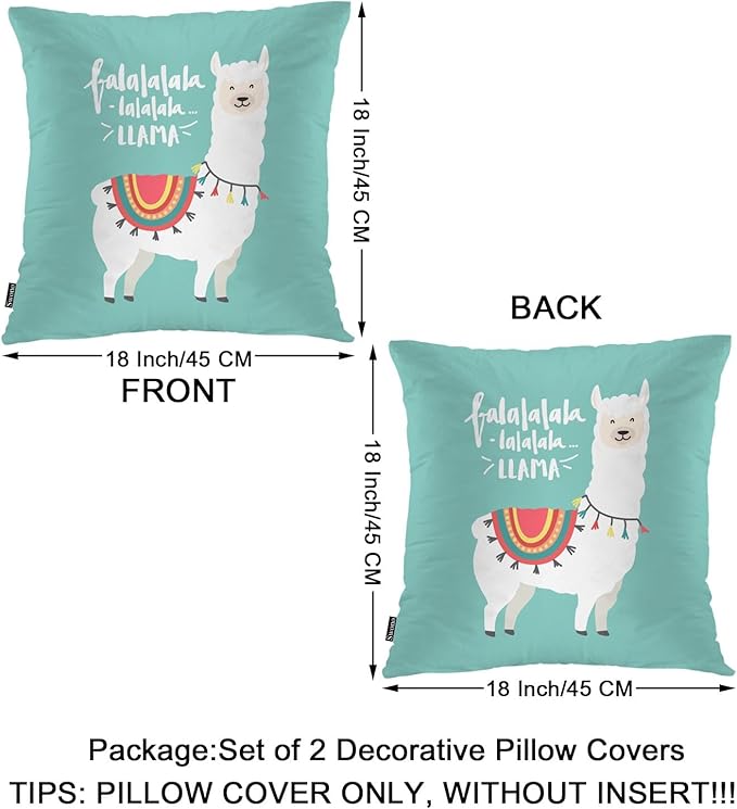 Swono Llama Cozy Pillowcases, Funny Alpaca Llama Falala Decorative Throw Pillow Covers, Outdoor, Office, Sofa, Car, Picnic, 18" x 18", 2 Pack