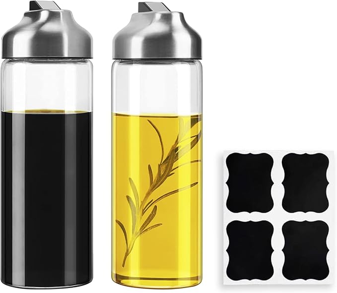 Aelga Olive Oil Dispenser - 14 OZ Glass Oil and Vinegar Dispenser Bottles Set for Kitchen No Drip-Set of 2