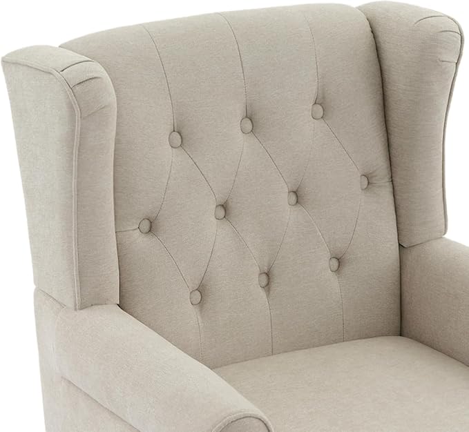 UIXE High Back Accent Chairs Set of 2, Upholstered Armchair in Fabric for Living Room, Retro Wingback Arm Chair Comfy Single Sofa Bedroom Reading Seat with Solid Wood Legs - Beige