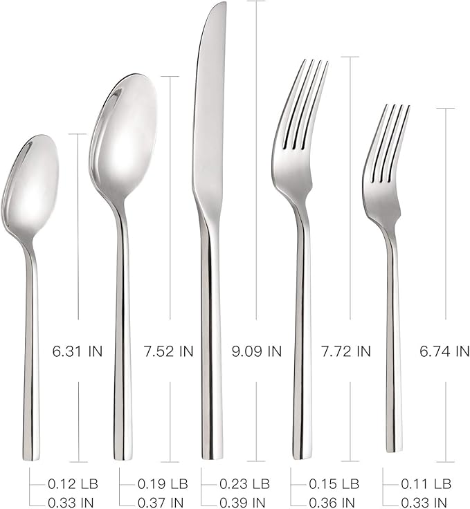 Silverware 45-Piece Flatware Set with Serving Utensils Stainless Steel Thick Heavy Mirror Polished Silver Cutlery Set for Wedding Hotel Restaurant, Service for 8