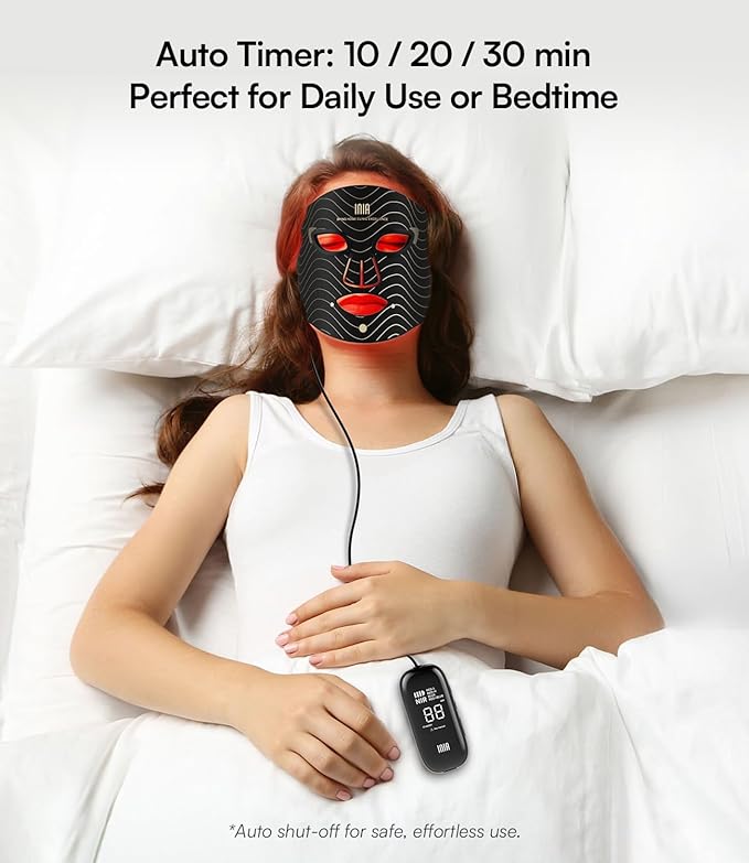 INIA Red Light Therapy Mask for Face – 4 Light Modes with 850nm NIR, Red & Blue LED Light Therapy, 2600mAh Rechargeable LED Face Mask for Anti-Aging, Skin Firming & Radiant Glow at Home