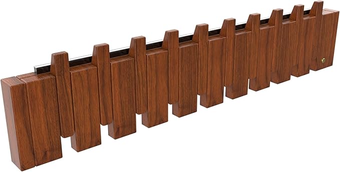 Wall Mounted Piano Key Hanger | Flip Style Hook | Entrance Wall Art Hook, Made of Oak Wood (3 Times Painted, 4 Times Polished) (LED Walnut, 10Hooks)