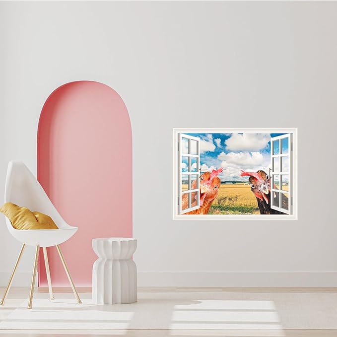 Funny Chicken Wall Stickers Peel and Stick - 2 Hens Head Looking Inside from Window - Cute Chicken Wall Decals Removable - Chicken Lover Gifts Wall Decor for Bedroom Farmhouse Kitchen Dorm