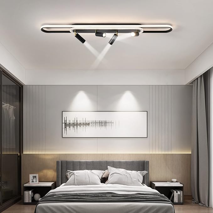 Modern LED Ceiling Light 6-Light track light Spotlight Frosted Black Geometric Ceiling Light Lighting Fixture Dimmable Remote Control Living Bedroom Kitchen Dining Room Fixture