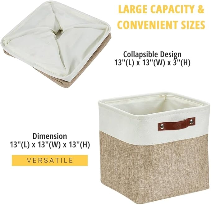 DECOMOMO 13 Inch Cube Storage Bins, Fabric Storage Cube, Basket for Kallax Shelves (Beige & White, Cube 13" - 4 Pack)