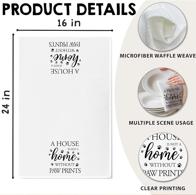 Dog Hand Towel, A House is Not a Home Without Paw Prints, Waffle Weave Microfiber Pet Kitchen Towel, Cute Decor for Dog Lovers