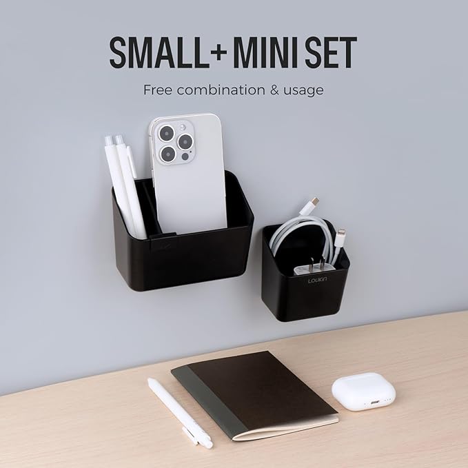 loukin Magnetic & Adhesive Dry Erase Marker Holder with Diver, 1 Small + 1 Mini, Magnetic Storage Organizer for Whiteboard or Refrigerators (Black)