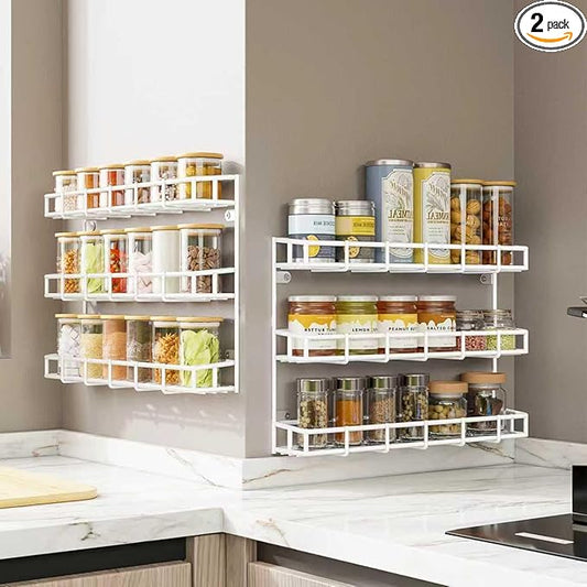 SUFAUY 2 Pack Spice Rack Organizer Wall Mount, 3 Tier Pantry Door Narrow Spice Rack Hanging Metal Shelf for Cupboard, Bathroom Shower Cosmetic, White