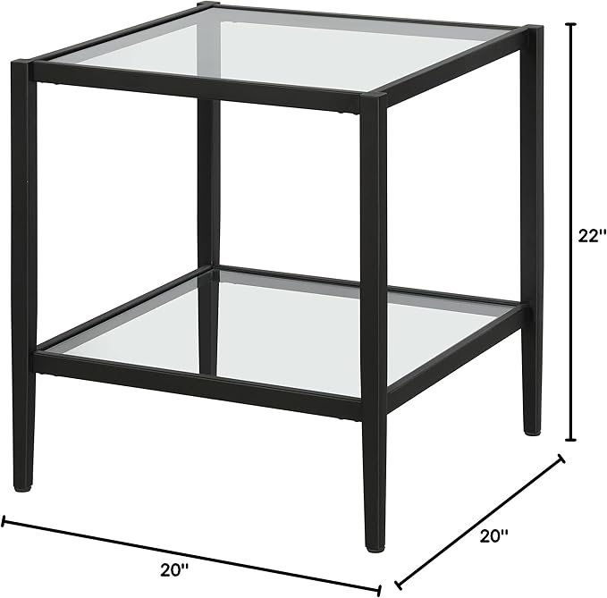 Henn&Hart 20" Wide Square Side Table with Glass Shelf in Blackened Bronze, Table for Living Room, Bedroom