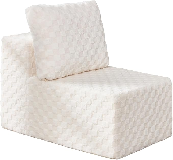 Single Sofa 1 Seat Couch with Deep Seat Memory Foam Cloud Chair with Pillows Large Sofa with L Shape for Living Room Bedroom (Plush White, Single)