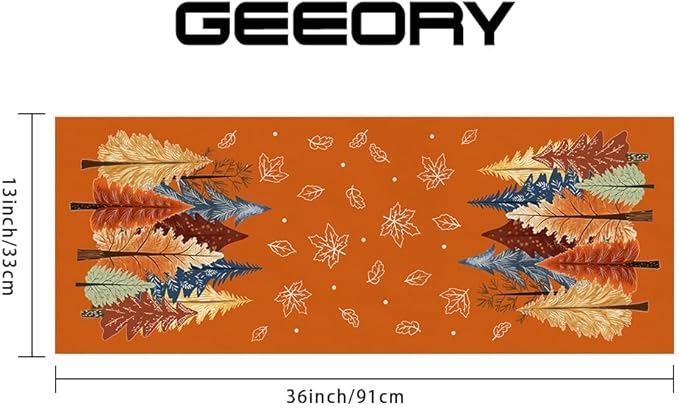 GEEORY Fall Watercolor Tree & Maple Leaves Table Runner 13x36 Inch, Rustic Farmhouse Autumn Thanksgiving Decor for Kitchen, Dining, Indoor/Outdoor Holiday Dinner Party Orange GT158-36