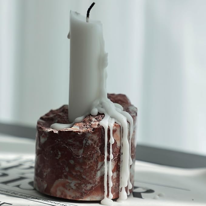 Travertine Candle Holder - Handmade Marble Candlestick Holder for Taper Candle - Vintage Small Stone Candle Sticks Holder Decor for Table Centerpieces, Wedding, Party, Fits 3/4 Inch Thick Candle