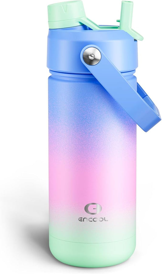 Insulated Water Bottle with Straw Stainless Steel Water Bottle, Leak-Proof, BPA-Free, Double Wall Vacuum Keeps Cold for 24 Hours for Sports, Travel, School (18 oz, Frosted Lilac)