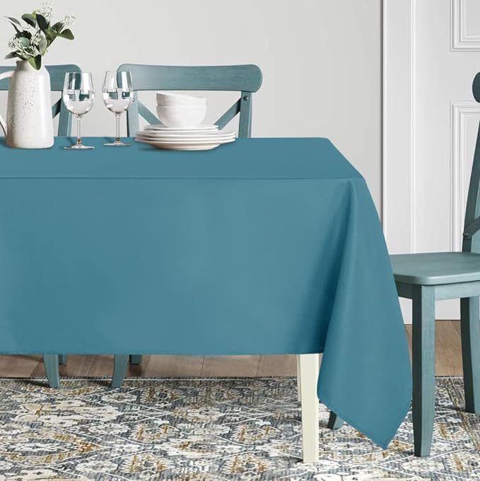 sancua Rectangle Tablecloth - 54 x 120 Inch - Stain and Wrinkle Resistant Washable Polyester Table Cloth, Decorative Fabric Table Cover for Dining Tables, Buffet Parties and Camping, Teal