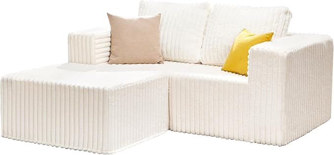 Hobestluk Modular Sectional Sofa Memory Foam Couch L Shape Sofa for Living Room Loveseat with Chaise Lounge Cloud Couch with Removable Cover (Stripe White, Loveseat with Chaise)