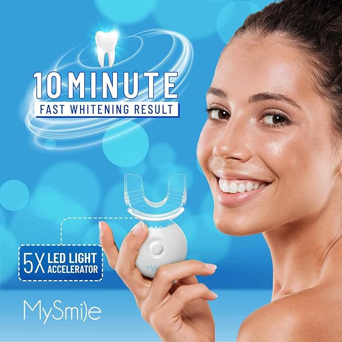 MySmile Teeth Whitening Kit with LED Light, 10 Min Non-Sensitive Fast Teeth Whitener with 3 Carbamide Peroxide Whitening Gel, Helps to Remove Stains from Coffee, Smoking, Wines, Soda, Food