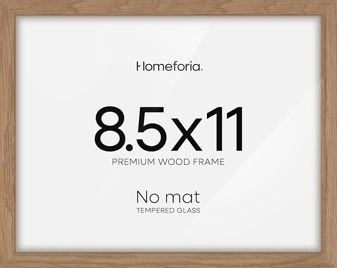 Homeforia 8.5x11 Diploma Frame Wood, High End Natural Oak 8.5x11 Certificate Frames, 11x8.5 Document Frames for Wall or Tabletop, 8.5 by 11 Award Light Wooden Frame, Tempered Glass, Wall Kit, Set of 1