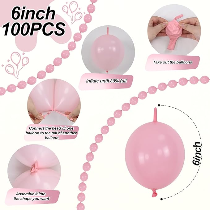 Pastel Pink Quick Link Balloons, 60PCS 10 Inch Baby Pink Linking Balloons for Making Balloon Wall Heart Arch, Tails Balloon for Girls Wedding Birthday Baby Shower Valentine's Party Decorations