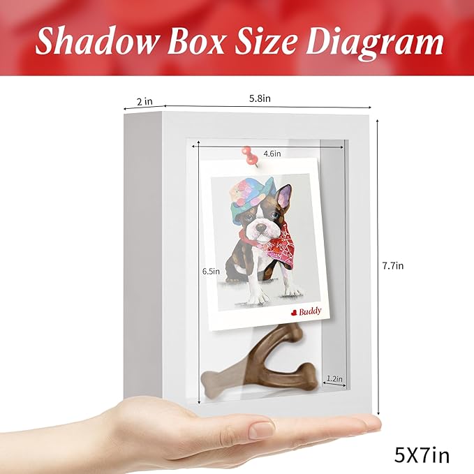 5x7 Shadow Box Picture Frame Display Case with Soft Linen Back-Thickened Panel,Small Mini White Deep Shadow Box Frame 5x7 for Insect Medal Display Pet Photo Memorial Flower Craft