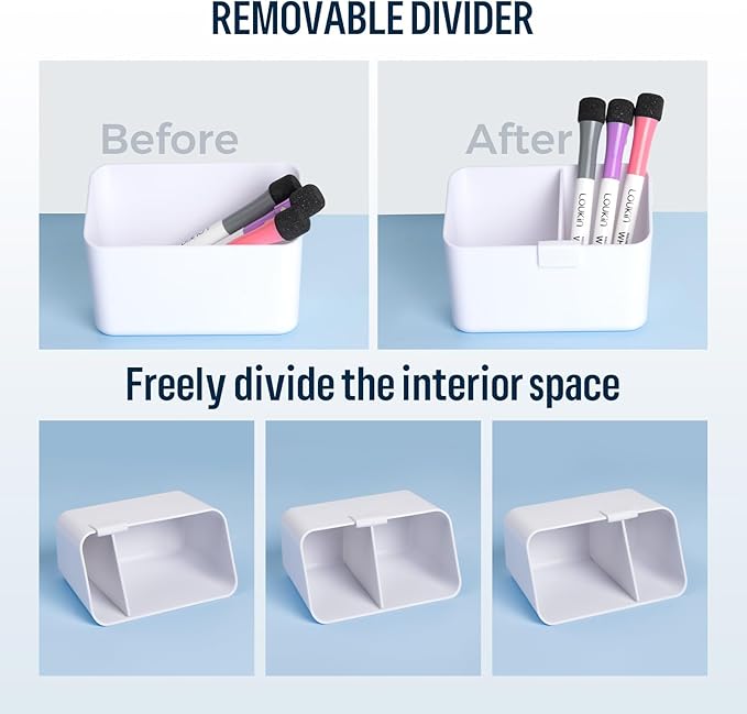 loukin Magnetic & Adhesive Dry Erase Marker Holder with Diver, 1 Small + 1 Mini, Magnetic Storage Organizer for Whiteboard or Refrigerators (White)