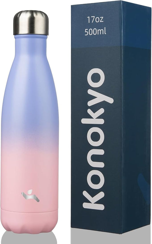Insulated Water Bottles,17 oz Double Wall Stainless Steel Vacumm Metal Flask for Sports Travel,Pastel Sunset