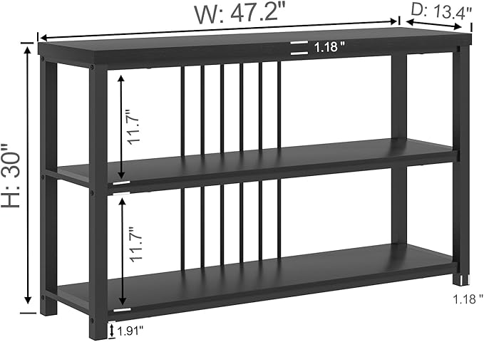 FOLUBAN Entryway Table, Modern Sofa Console Table with 3 Tier Storage Shelf for Living Room Hallway Foyer, Industrial Black Oak