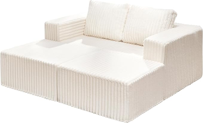 Hobestluk Modular Sectional Sofa Memory Foam Couch Sofa Bed Loveseat with Chaises Cloud Couch with Removable Cover Large Sectional Couches for Living Room (Strip White, Sofa Bed)