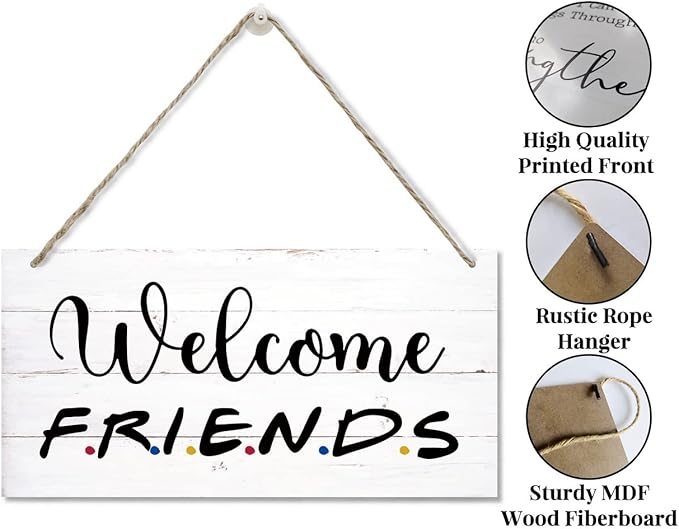 Welcome Friends Decor Sign, Hanging Wood Sign Home Decorative, Printed Wood Wall Art Sign, Friends Welcome Sign, Front Door Wall Decor, Welcome Friends Door Sign Porch Decor 12 * 6inch