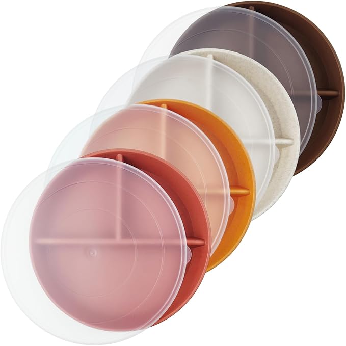 greenandlife 9 Inch 4PCS Portion Control Plates with Lids, Divided Plates for Kids Adults, Dishwasher Microwave Safe Compartment Plate Set, Unbreakable Lightweight Reusable Wheat Straw Plate, Sunset