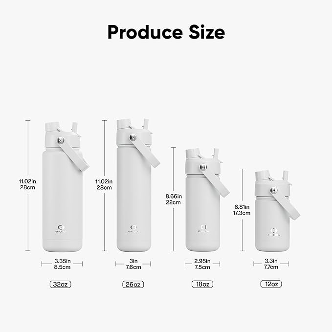 Insulated Water Bottle with Straw Stainless Steel Water Bottle, Leak-Proof, BPA-Free, Double Wall Vacuum Keeps Cold for 24 Hours for Sports, Travel, School (32 oz, Polar White)
