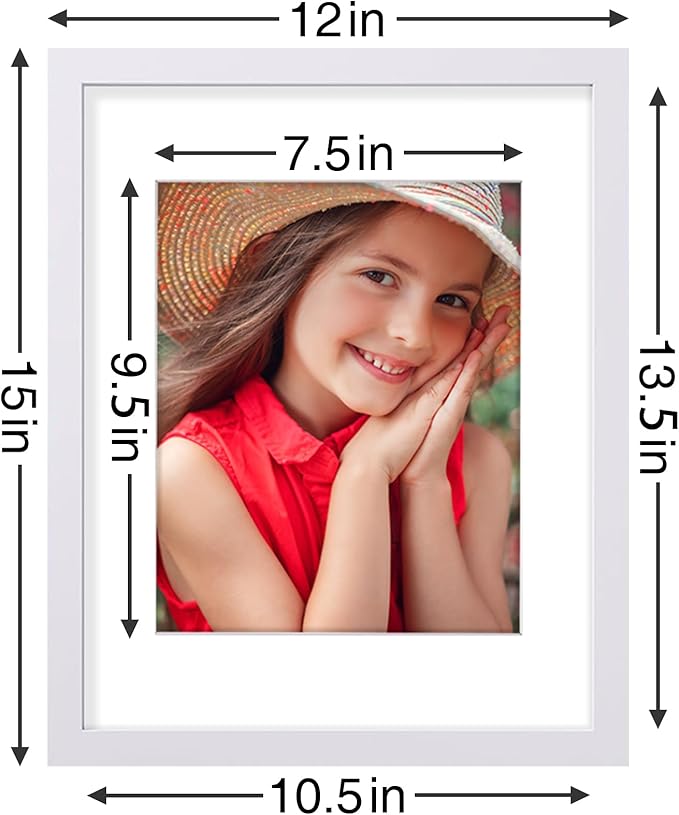 Vittanly 11x14 Picture Frames Set of 9, Shatter Resistant Plexiglass, Display 8x10 Pictures with Mat or 11x14 without Mat, Photo Frames for Wall or Tabletop, Engineered Wood, White