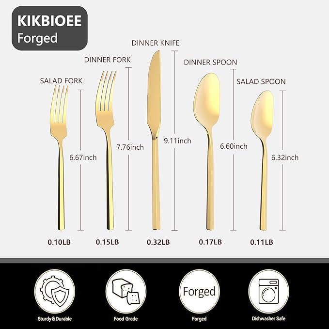 Gold 20 Piece Stainless Steel Silverware Set, Handle Flatware, Modern Mirror Finish Cutlery Set, Service for 4, Dishwasher Safe