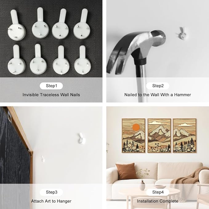 HPNIUB Mountain Framed Canvas Wall Art, Vintage Pine Tree Wall Decor, Country Wilderness Forest Wildflower Painting, Modern Nature Sun Art Prints for Living Room,Bedroom,Farmhouse- 16"x24"x3