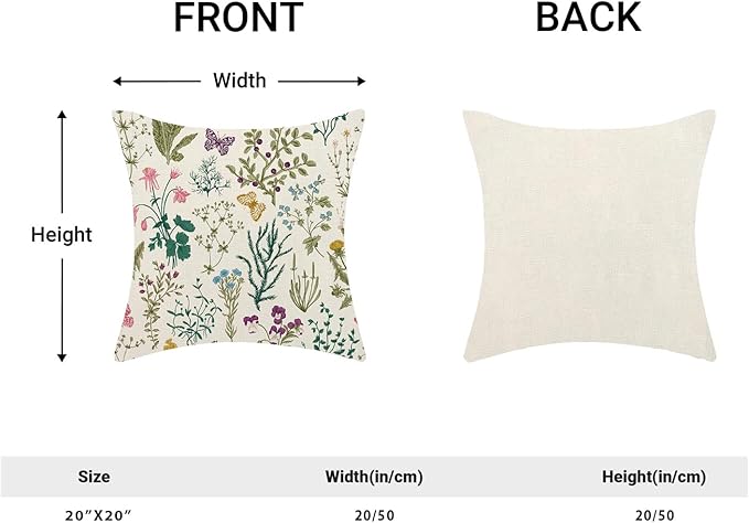 CXMEIFLY Spring Pillow Covers 20 x 20 Inch Set of 2 Vintage Sage Green Teal Wild Flowers Decor Throw Pillows Leaves Plant Outdoor Farmhouse Decorative Cushion Cases for Couch Bed Sofa Decoration